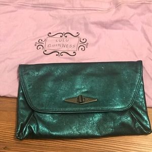 Lulu Guinness metallic leather envelope clutch